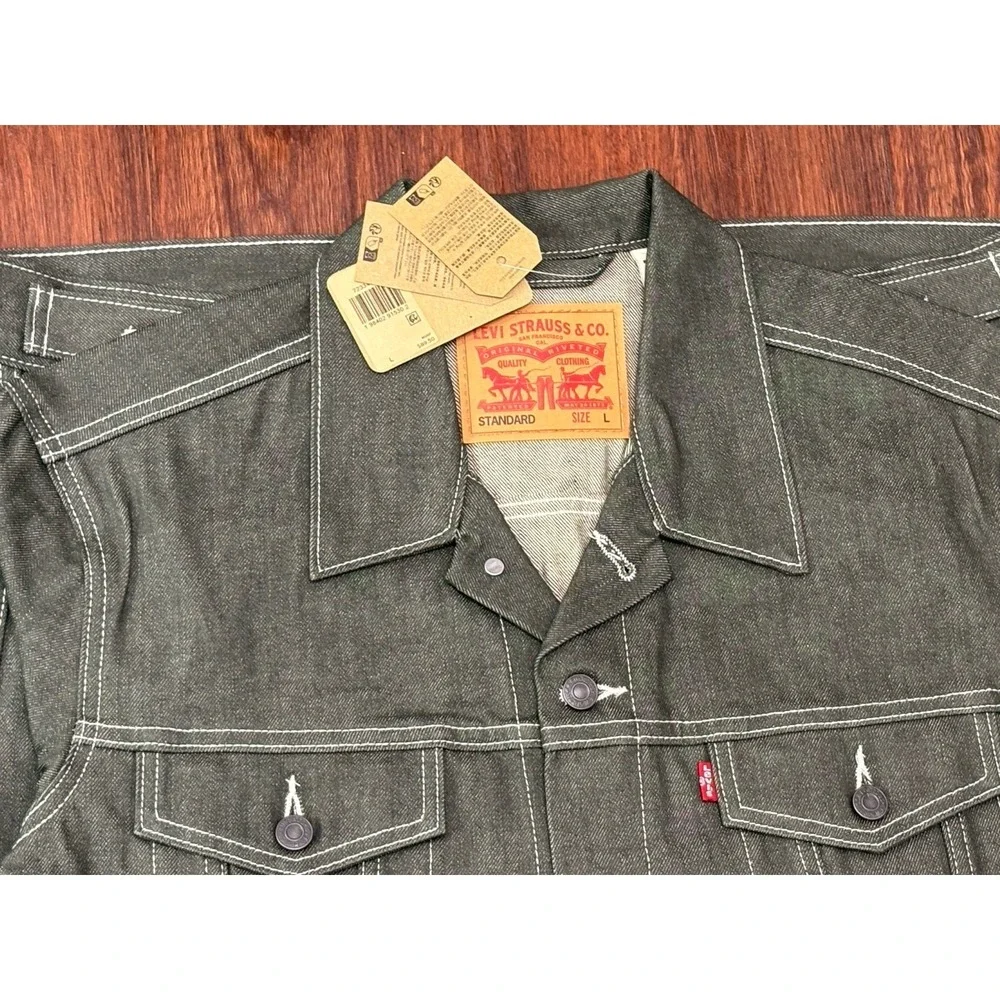 Levi's Denim Trucker Jacket Mens Size Large Dark Green Rigid New With Tags
